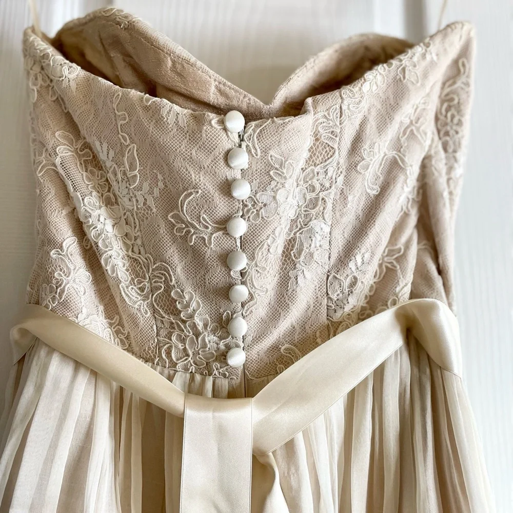 100% Pure Silk Wedding Dress Almond & Ivory Seattle Bridal Size 4 - Picture 7 of 17